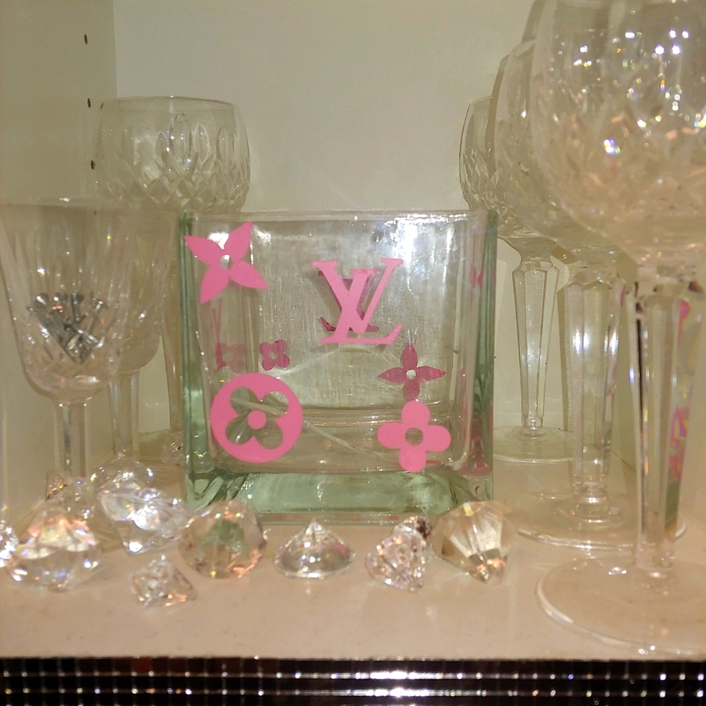Pink Louis Vuitton Glass Square Vase